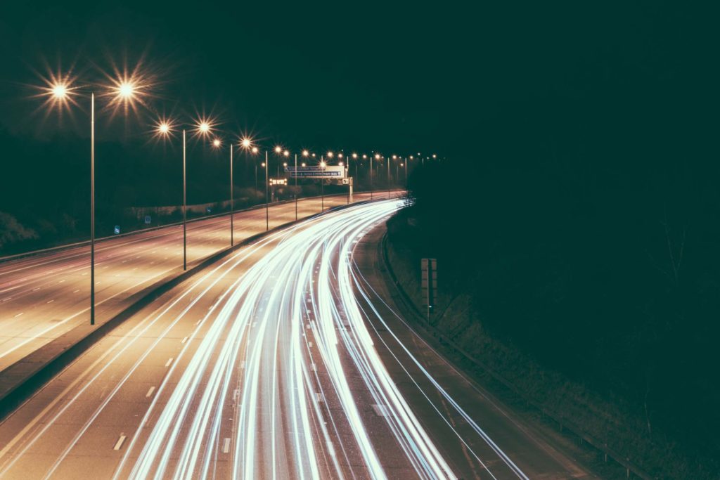 headlights on the highway